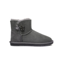 UGG Boots Mini Button - Premium Australian Sheepskin, Water Resistant, Non-Slip - Grey - Au Ladies 10/ Au Men 8/ Eu41