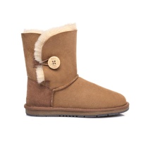 UGG Boots Short Button - Premium Australian Sheepskin, Water Resistant, Non-Slip - Chestnut - Au Ladies 4/ Au Men 2/ Eu35