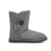 UGG Boots Short Button - Premium Australian Sheepskin, Water Resistant, Non-Slip - Grey - Au Ladies 5/ Au Men 3/ Eu36