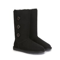 UGG Boots Classic Tall in 3 Button - 100% Premium Australian Sheepskin, Non-Slip - Black - Au Ladies 5/ Au Men 3/ Eu36