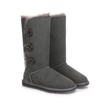 UGG Boots Classic Tall in 3 Button - 100% Premium Australian Sheepskin, Non-Slip - Grey - Au Ladies 12/ Au Men 10/ Eu43