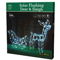 Stockholm 160 Led Deer With Sleigh Cool White Outdoor Solar Christmas Reindeer Light 145cm