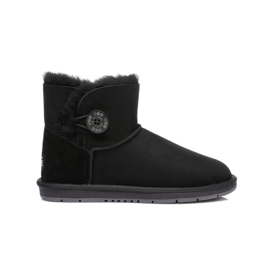 UGG Boots Mini Button - Premium Australian Sheepskin, Water Resistant, Non-Slip - Black - Au Ladies 10/ Au Men 8/ Eu41