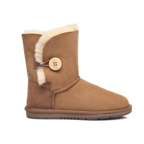 UGG Boots Short Button - Premium Australian Sheepskin, Water Resistant, Non-Slip - Chestnut - Au Ladies 10/ Au Men 8/ Eu41