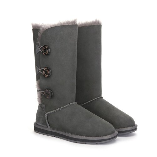 UGG Boots Classic Tall in 3 Button - 100% Premium Australian Sheepskin, Non-Slip - Grey - Au Ladies 9/ Au Men 7/ Eu40