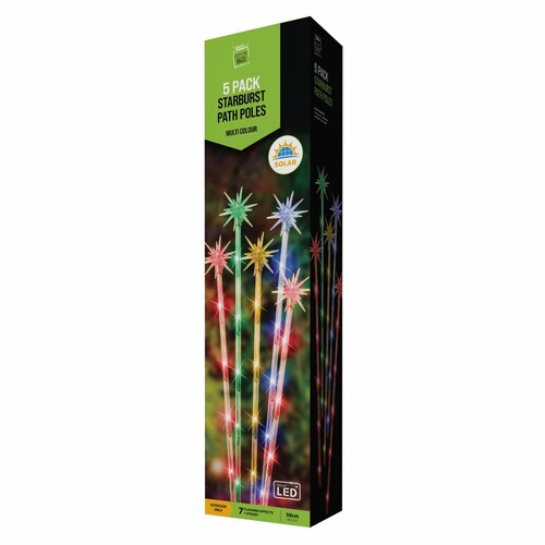 Stockholm Christmas Lights 30 LED Solar Path Light Starburst Multi Colour 5pc