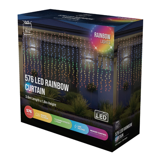 Stockholm 576 LED Curtain Rainbow Flash